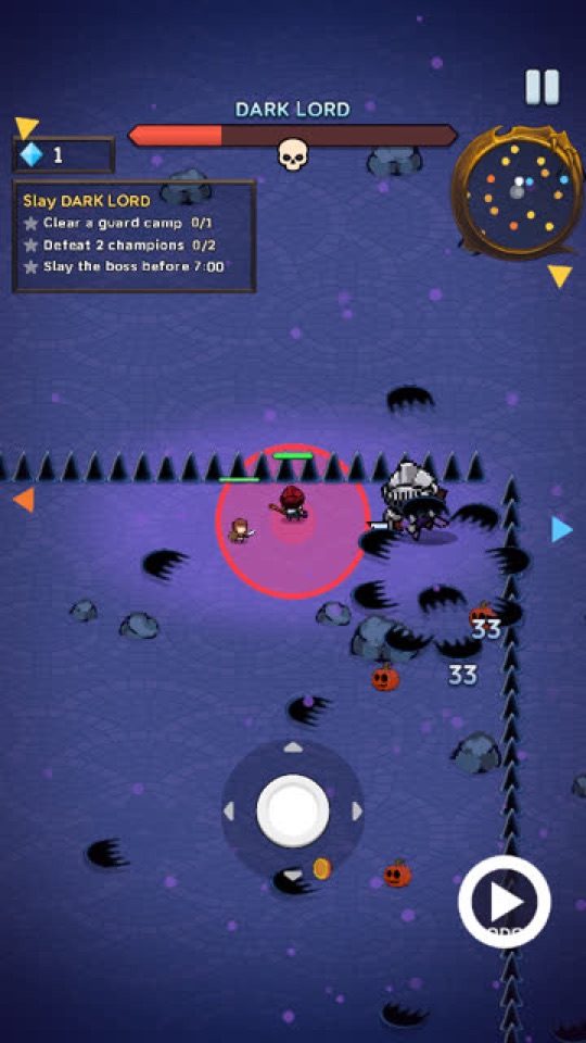 A boss fight with red danger zones on the ground